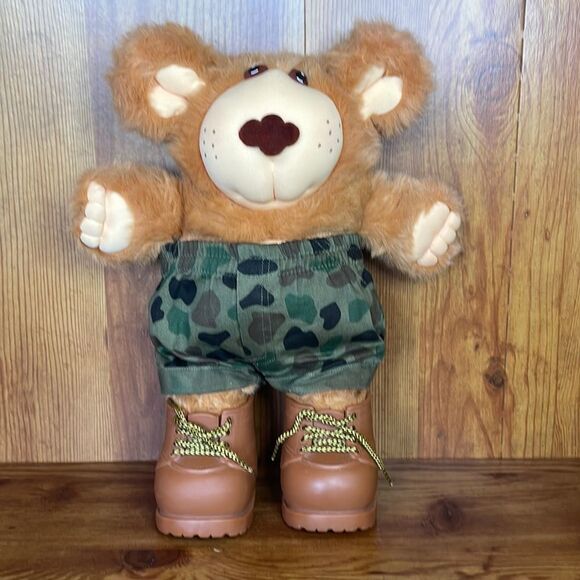 Vintage Xavier Robert’s Furskins Plush Bear with Camo Shorts and Boots - Picture 1 of 6